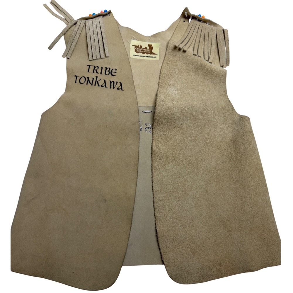 CowCatcher Leatherworks Kids Tan Suede Fringe Vest Tribe Tonkawa Dolphin 19in